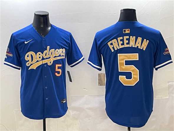 Mens Los Angeles Dodgers #5 Freddie Freeman Royal 2025 Gold Collection Limited Stitched Jersey